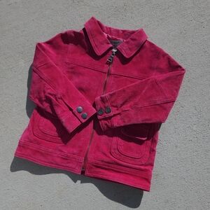 NWT GUESS Kids Y2K Hot Pink Genuine Suede Zip Up Jacket with Pockets NEW Size 3T